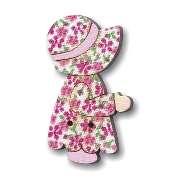 Botão Madeira Patchwork Menininha Rosa