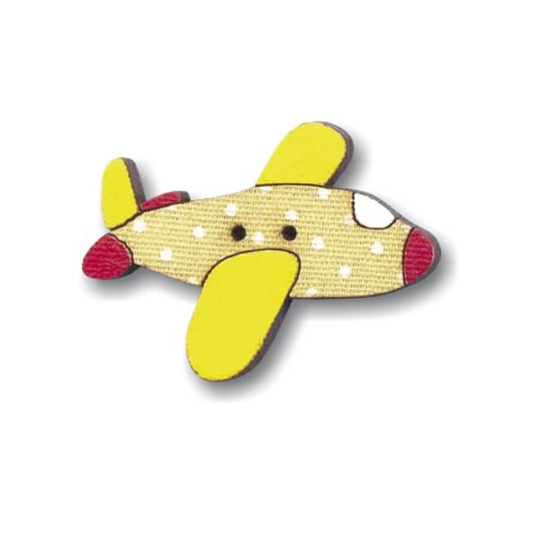 Botão Madeira Patchwork Avião Amarelo