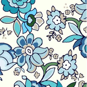Tecido tricoline fio 40 estampado estampado com flores em tons de azul e verde