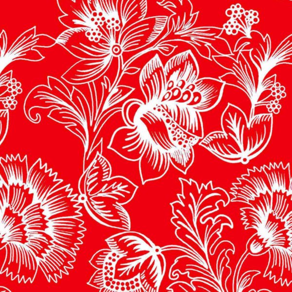 Tecido tricoline fio 40 vermelho com floral branco